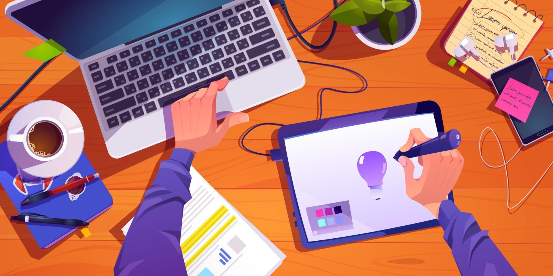 Illustrator designer working process at workplace vector