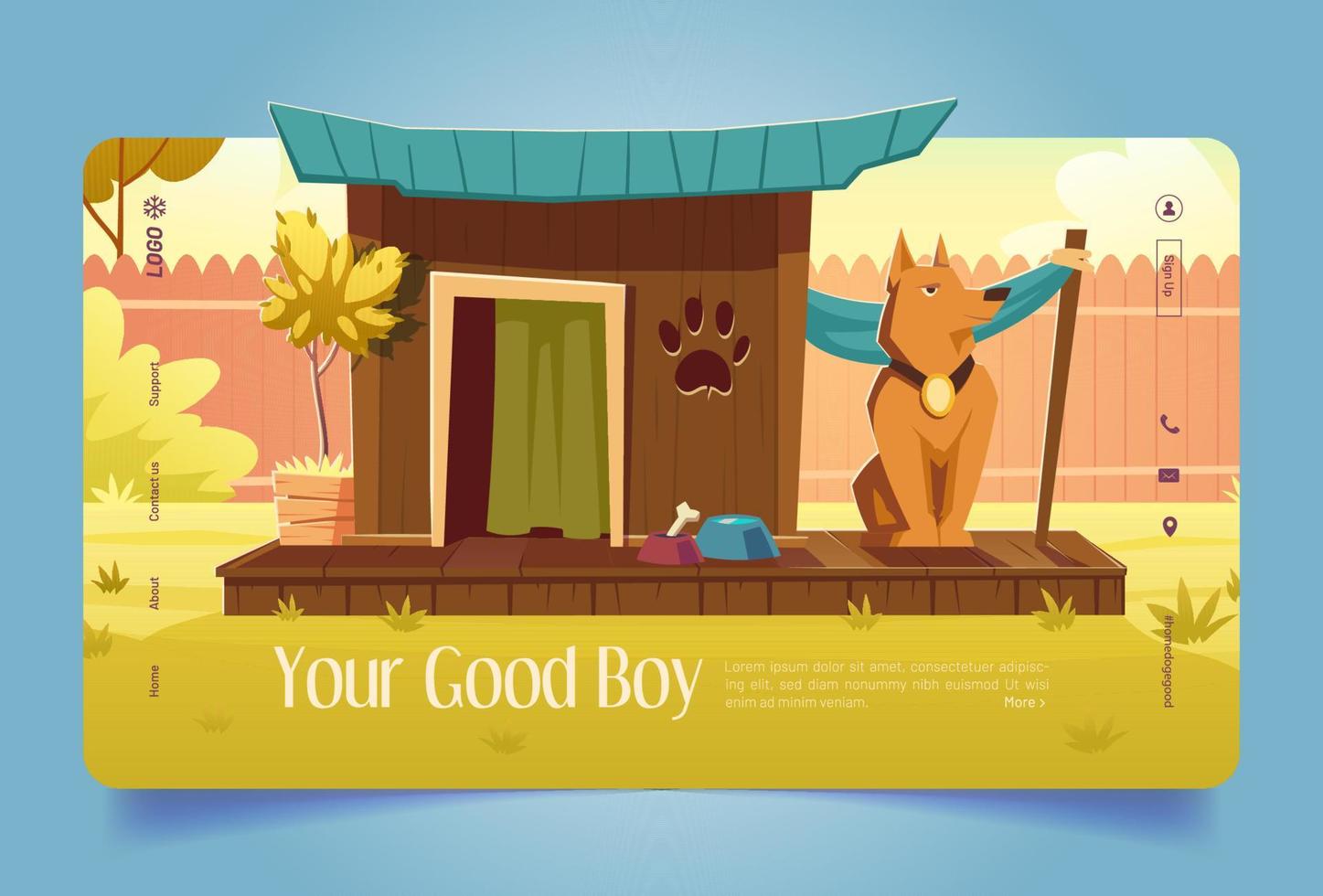Your good boy cartoon landing page, dog kernel vector