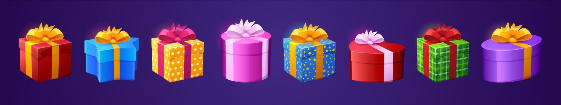 cajas de regalo regalos 3d en papel de regalo de colores vector