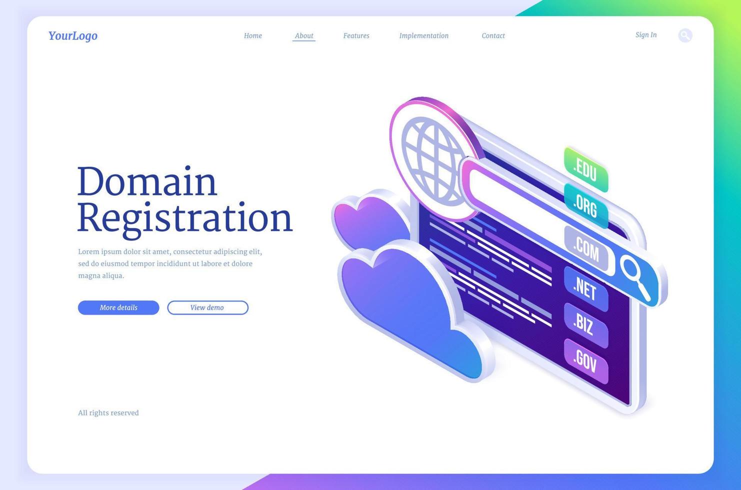 Domain registration, hosting service banner vector