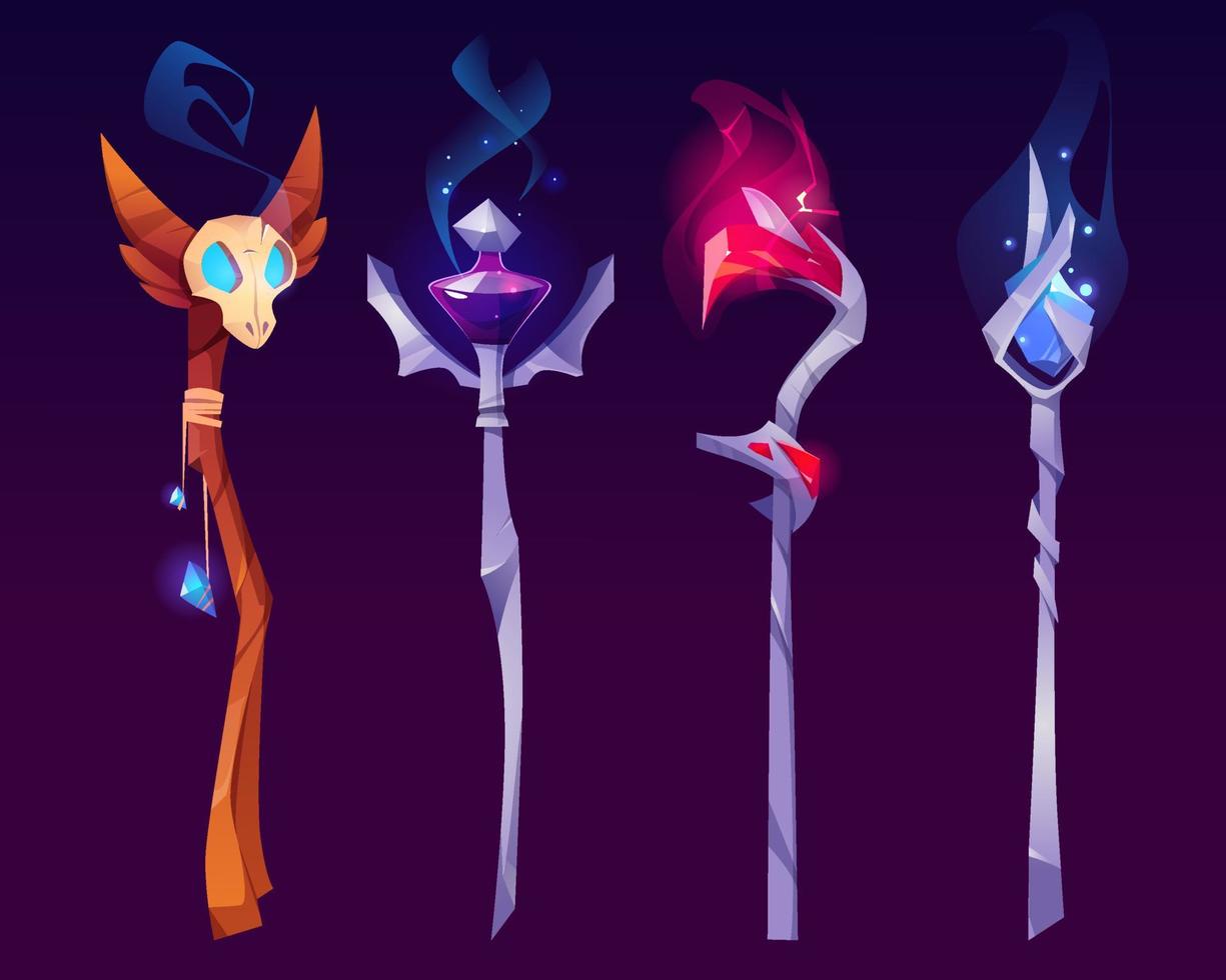 Magic staves for wizard or magician vector