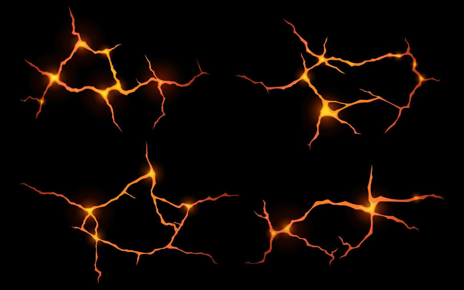 Lava in ground cracks top view, volcano magma vector