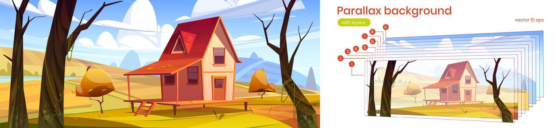 Parallax background with house and autumn fields vector