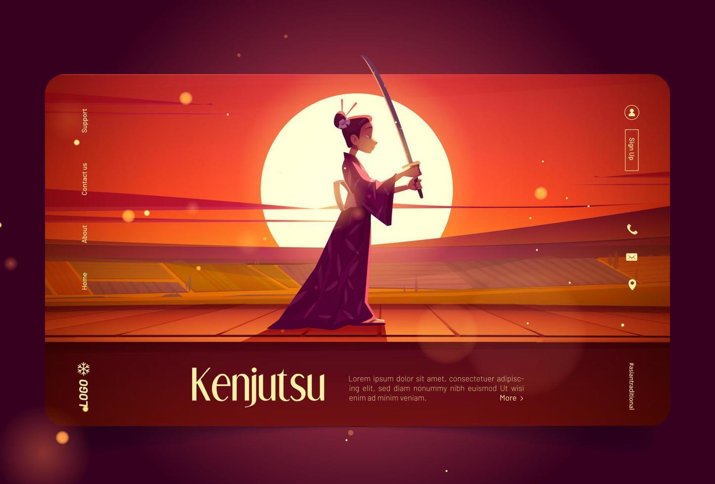 Kenjutsu, traditional japanese fencing art banner vector