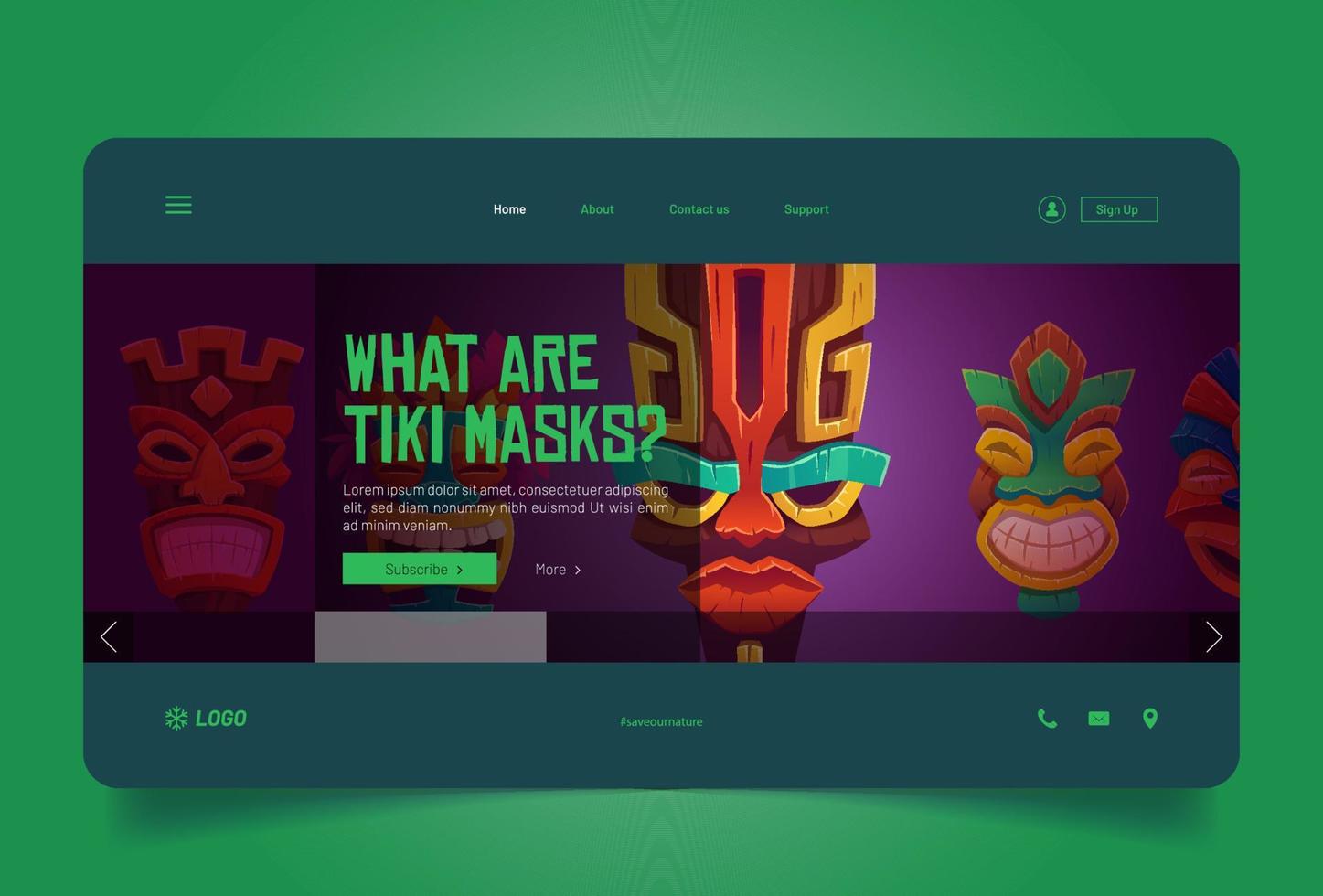 What are tiki masks cartoon landing, tribal totems vector