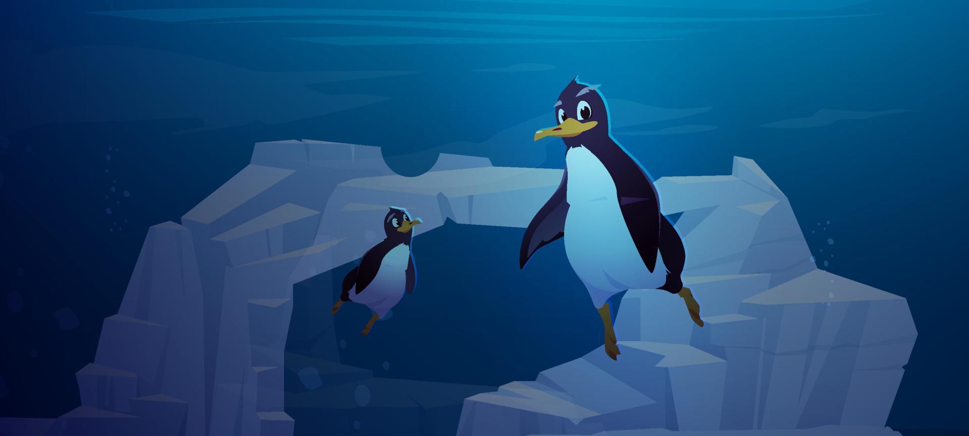 Penguins swim underwater in antarctic ocean vector