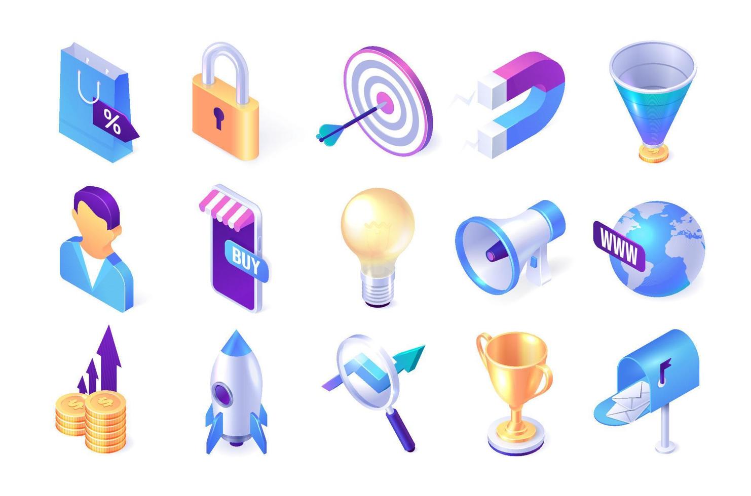 iconos de marketing isométricos vectoriales vector