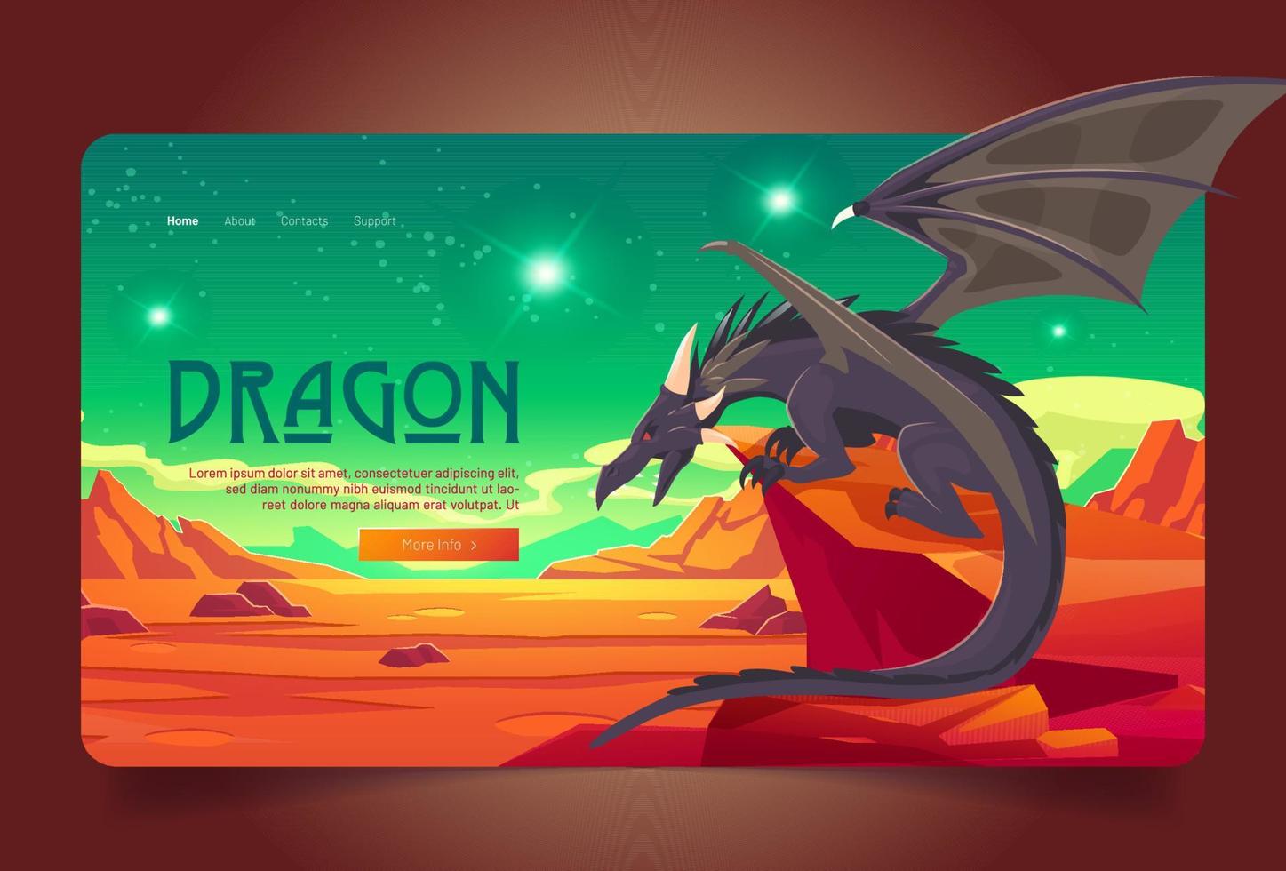 Dragon cartoon landing page with magic character vector