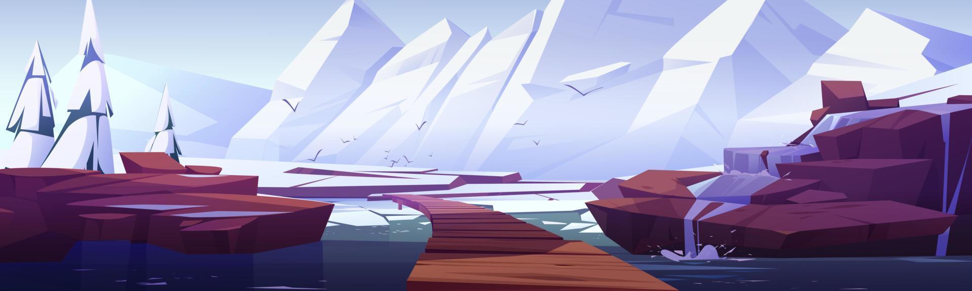 Waterfall at winter scenery landscape with rocks vector