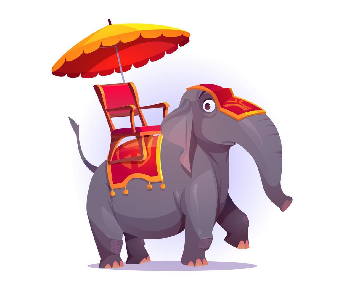 Funny elephant with chair, blanket and umbrella vector