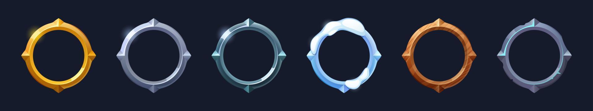 Set of round ui game frames, textured circles vector