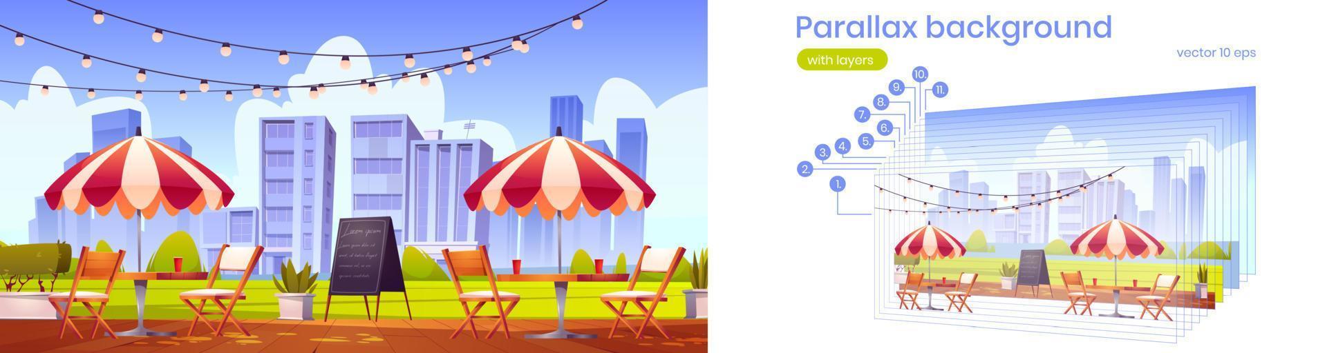 Parallax background summer cafe at outdoor terrace vector