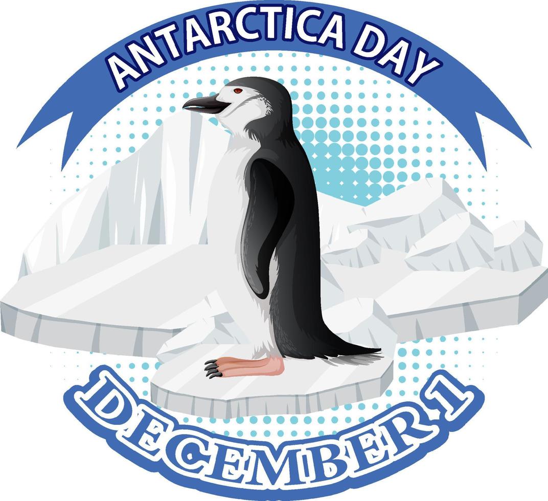 Antarctica day text with penguin vector