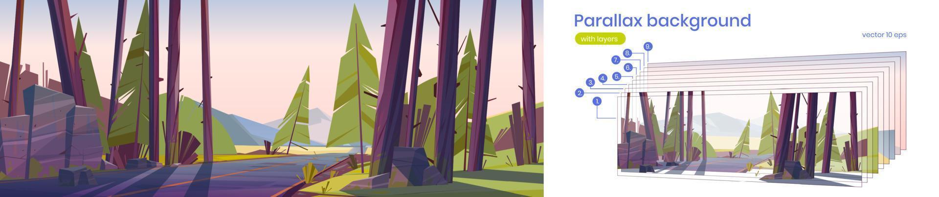 Parallax background cartoon nature 2d landscape vector