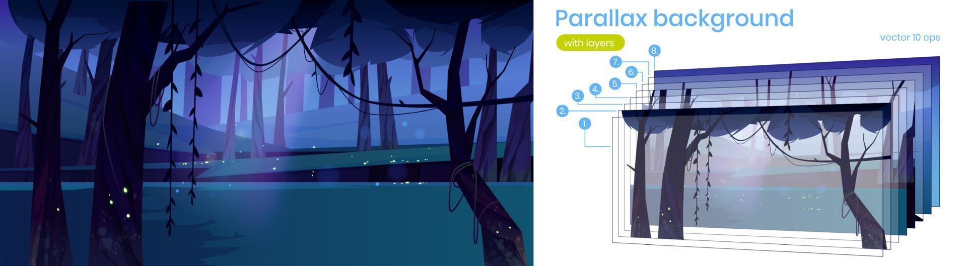 Parallax background night forest 2d landscape vector