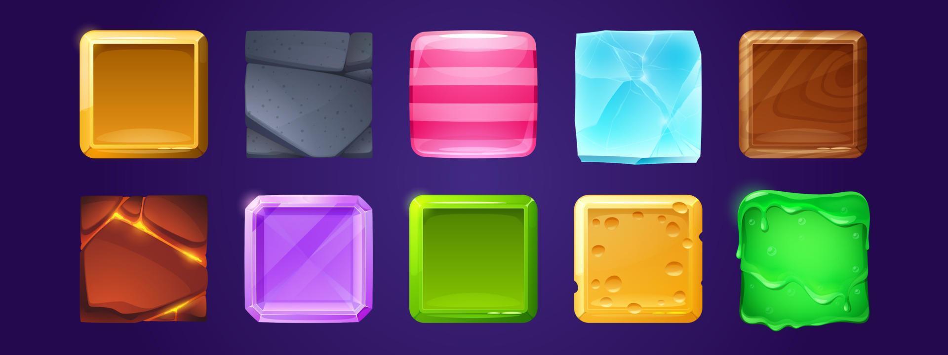 Square buttons for game with different textures vector