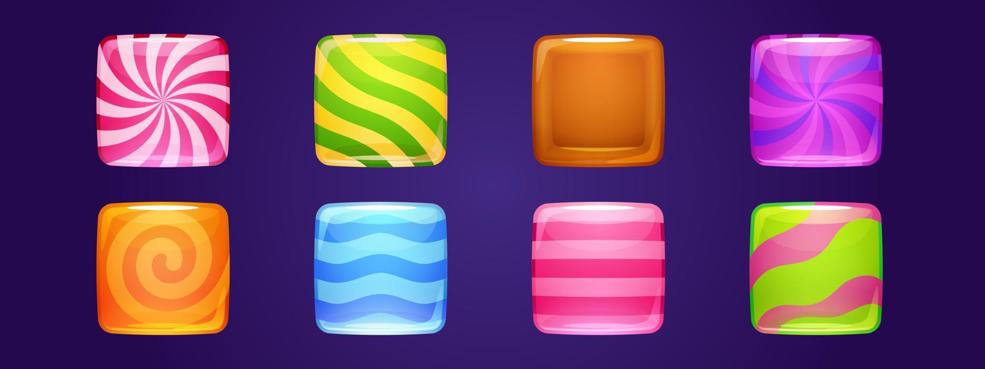 conjunto de iconos de aplicaciones de dulces, botones cuadrados de la interfaz de usuario del juego vector