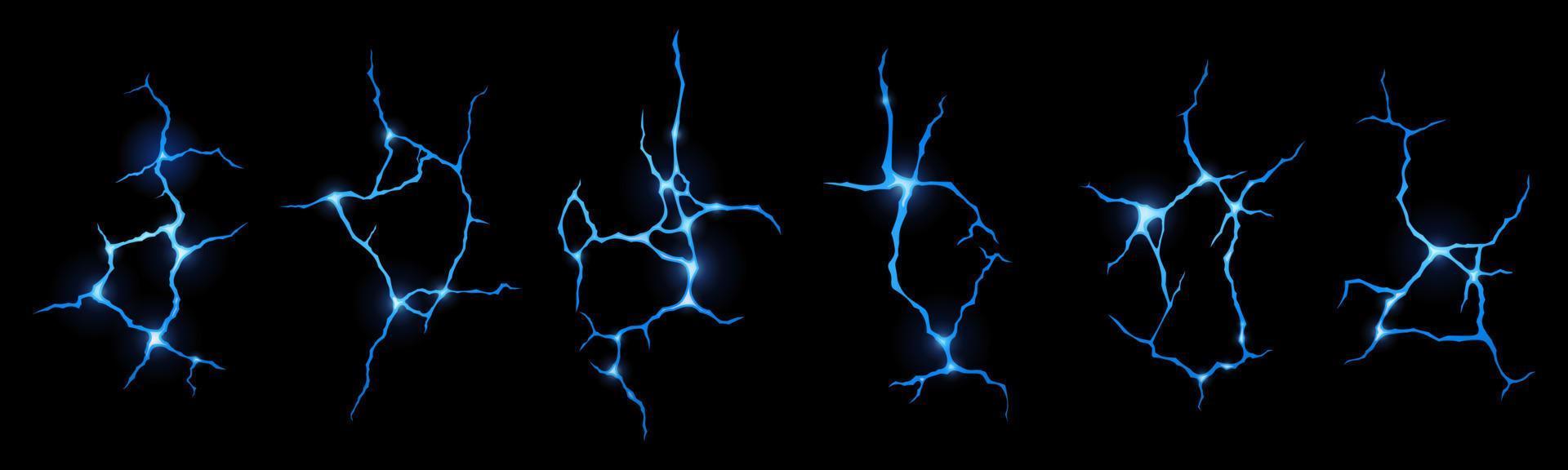Ground cracks with frozen water, magic lightnings vector