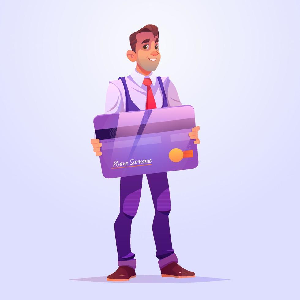 Business man hold plastic credit or debit card vector