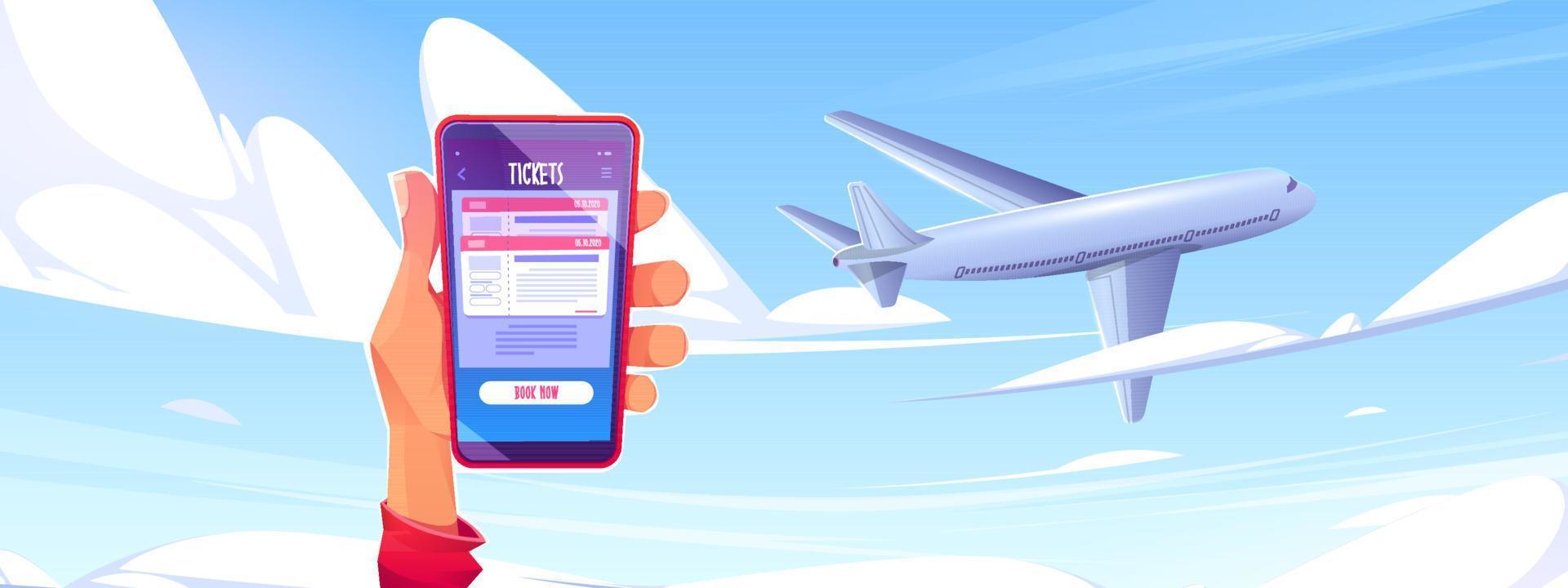 Buy airline ticket online concept, plane in sky vector