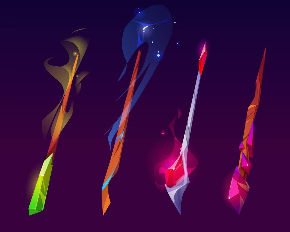 Magic wands, magician sticks with crystals vector
