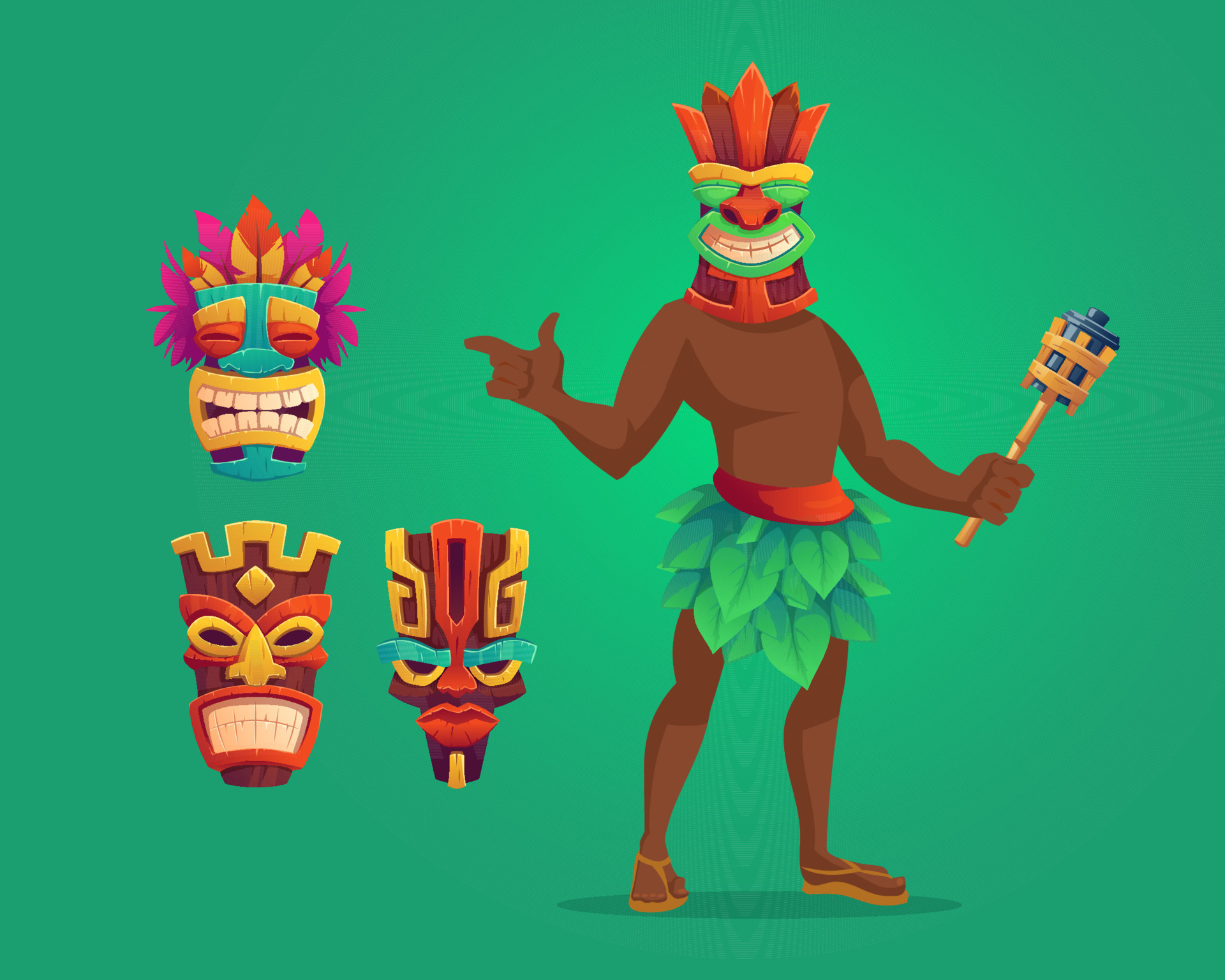 Tiki Man With Torch And Masks Wooden Totems Set 14071186 Vector Art At tiki-man-with-torch-and-masks-wooden-totems-set-14071186-vector-art-at