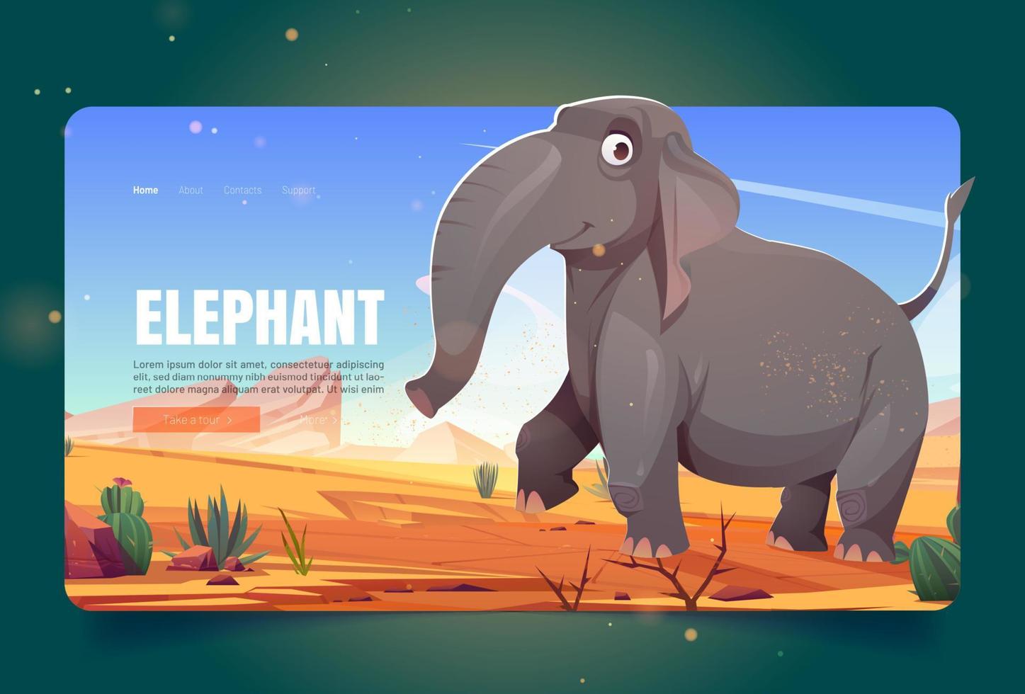 banner de naturaleza salvaje con elefante en sabana vector