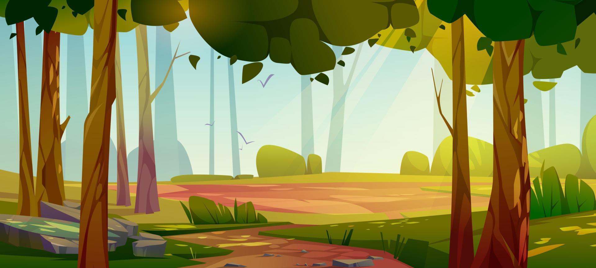 fondo de bosque de dibujos animados, escena de paisaje natural vector