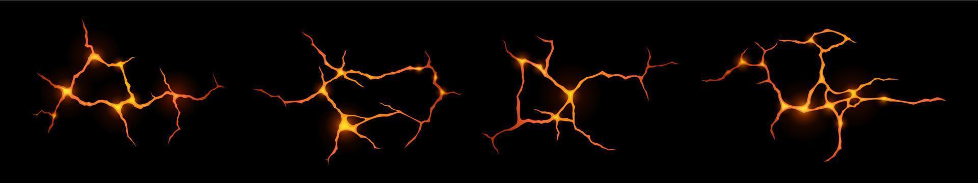 Ground cracks with lava, molten magma in breaks vector