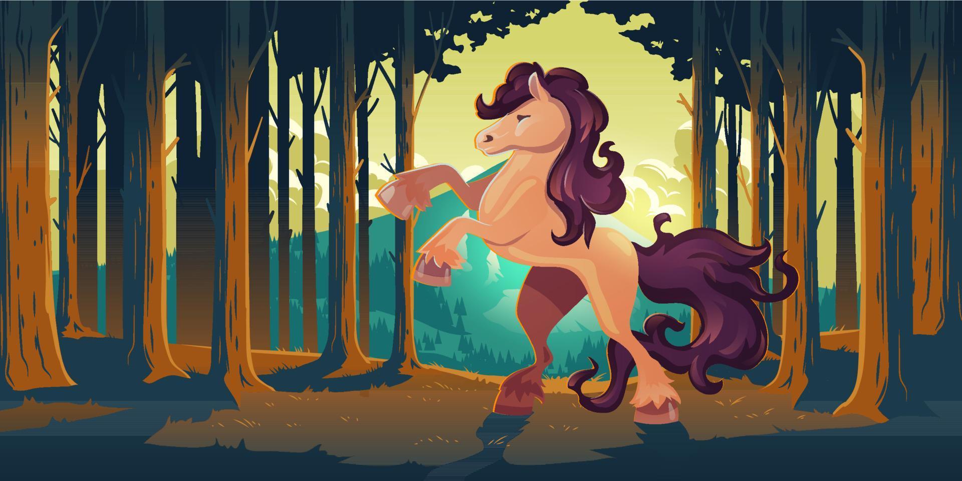 caballo salvaje encabritado en el bosque vector