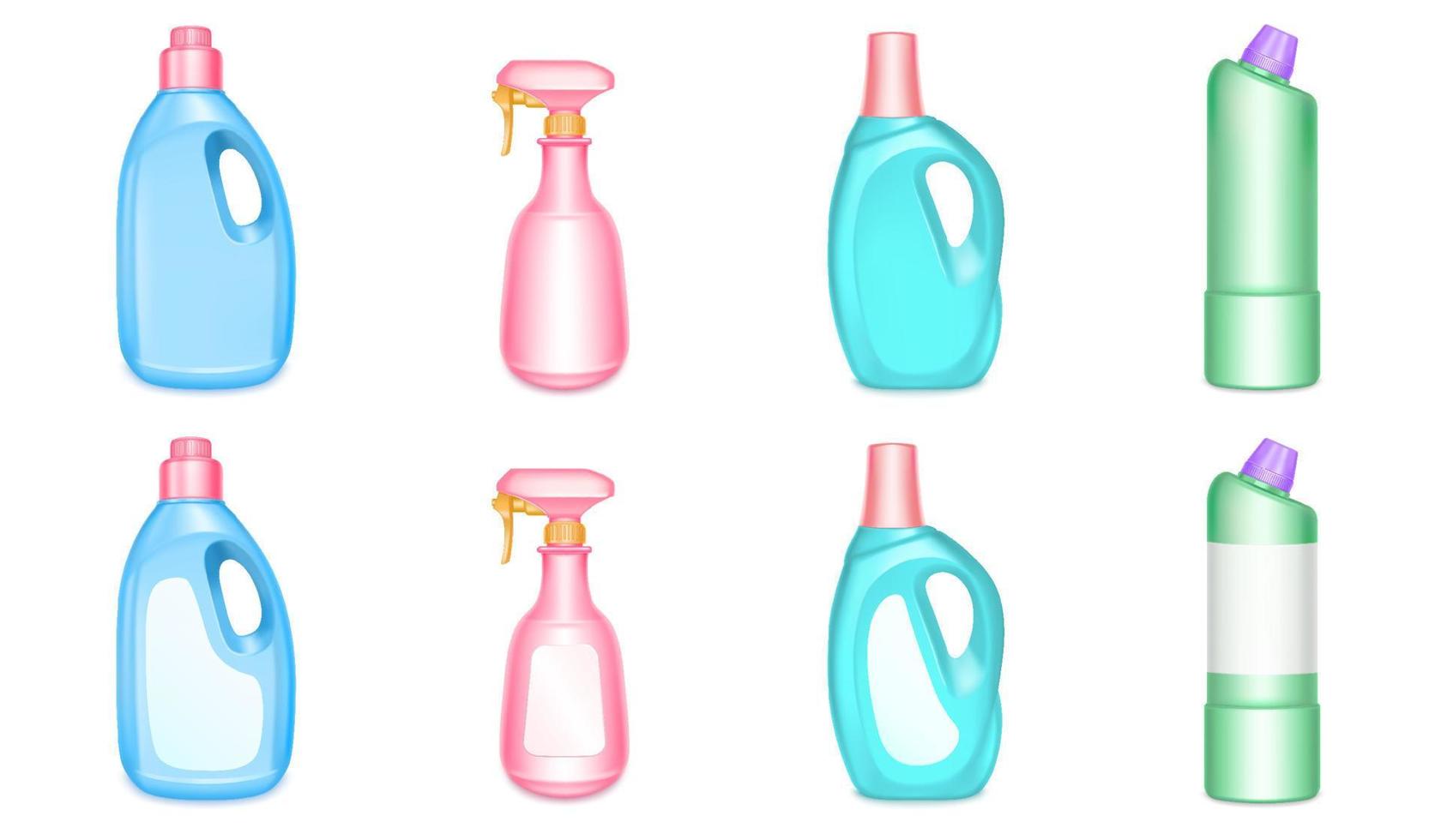 Plastic bottles for household chemicals, cleaners vector