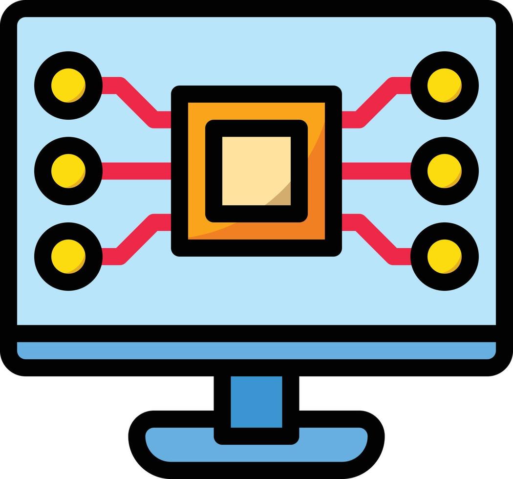 sistema electrónico de pantalla digital de computadora - icono de contorno lleno vector