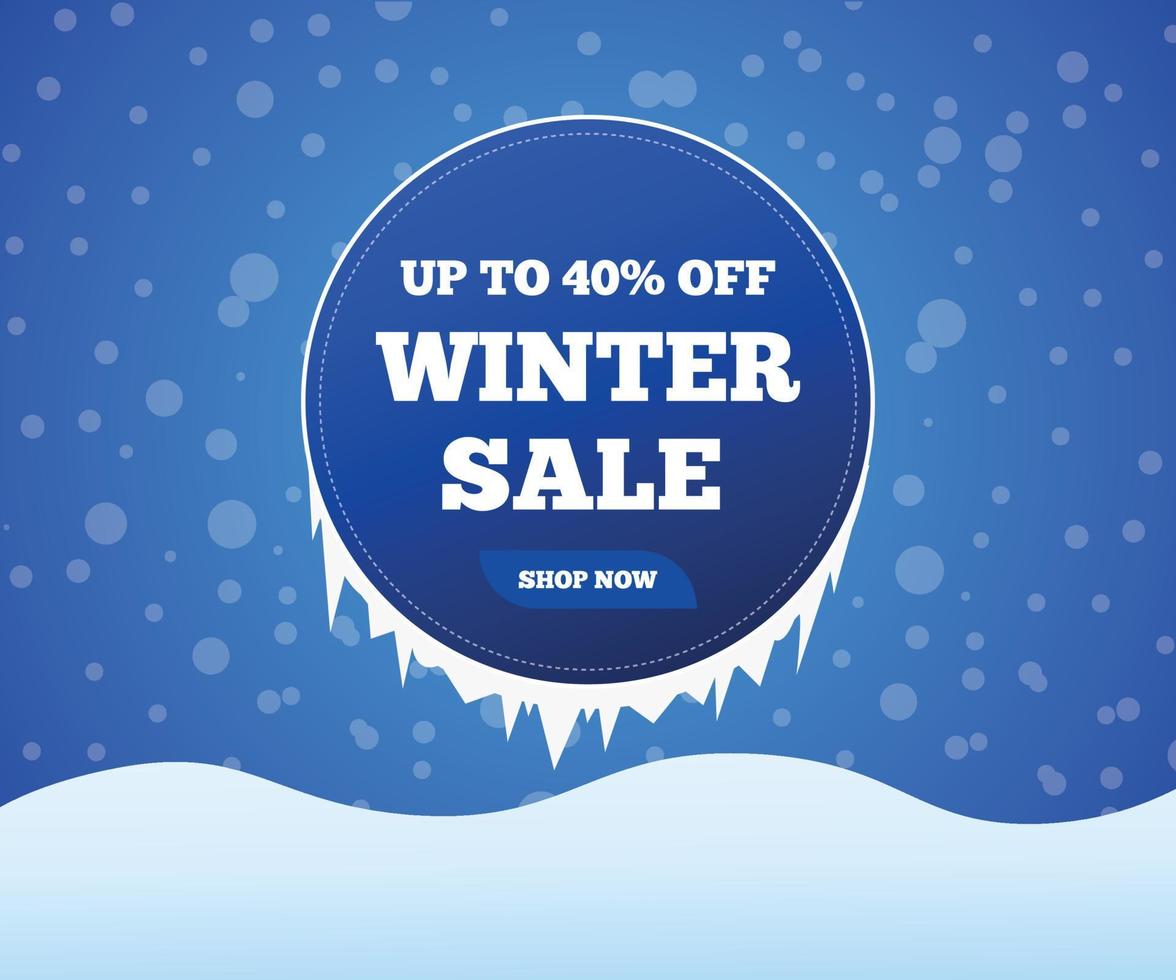 Winter sale banner design with up to 40 percent off with shop now button vector