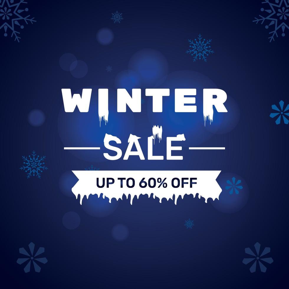 Winter sale banner design with up to 60 percent off vector