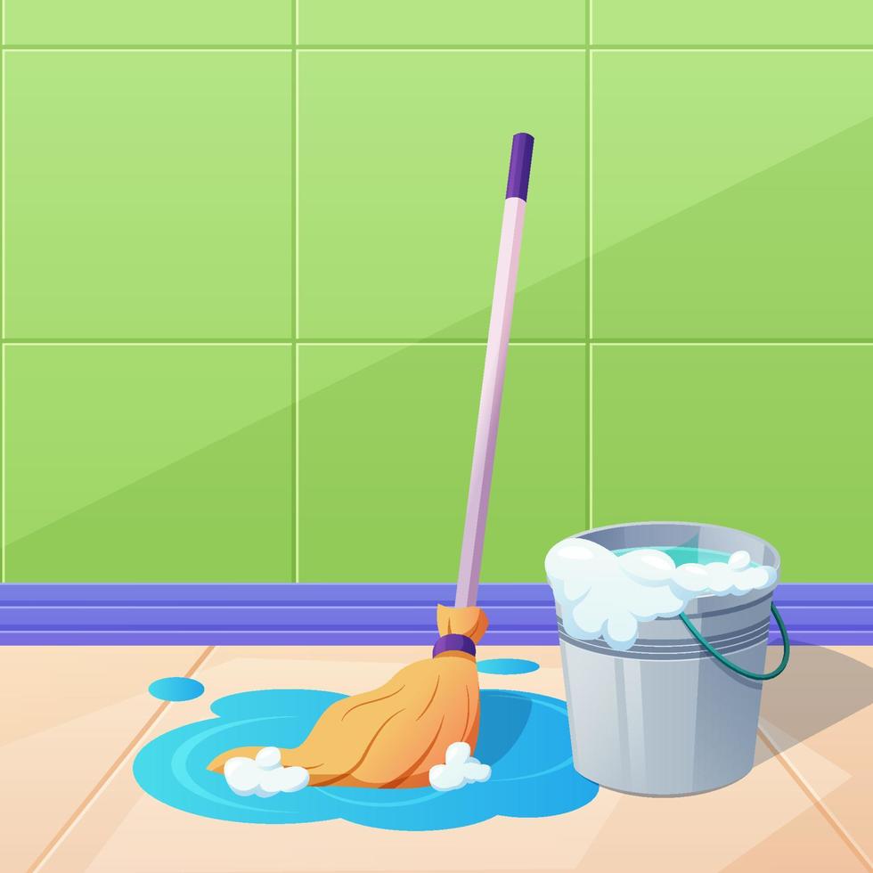 Illustration clean mop the wet floor vector