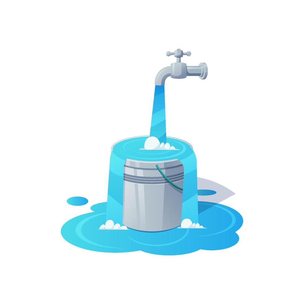 Illustration fill the bucket until it overflows. vector image.