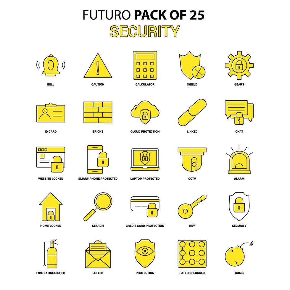 Security Icon Set Yellow Futuro Latest Design icon Pack vector