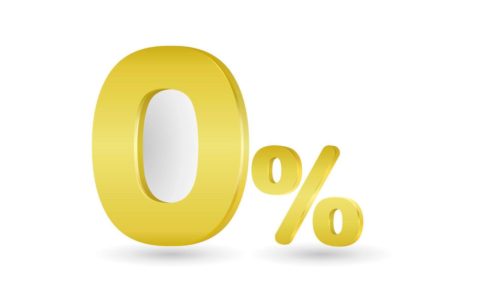 Golden zero percent. Special offer 0 percent on white background. Vector illustration.
