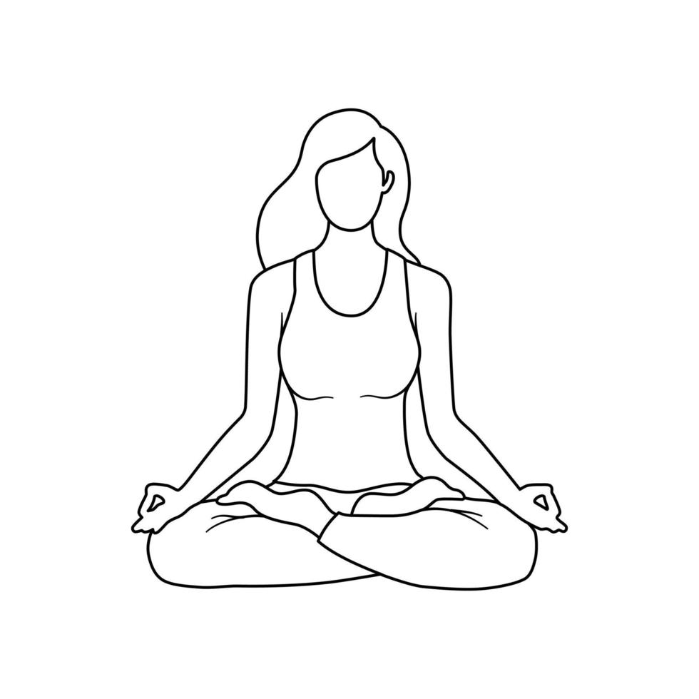 mujer sentada meditando con las piernas cruzadas. ilustración vectorial vector