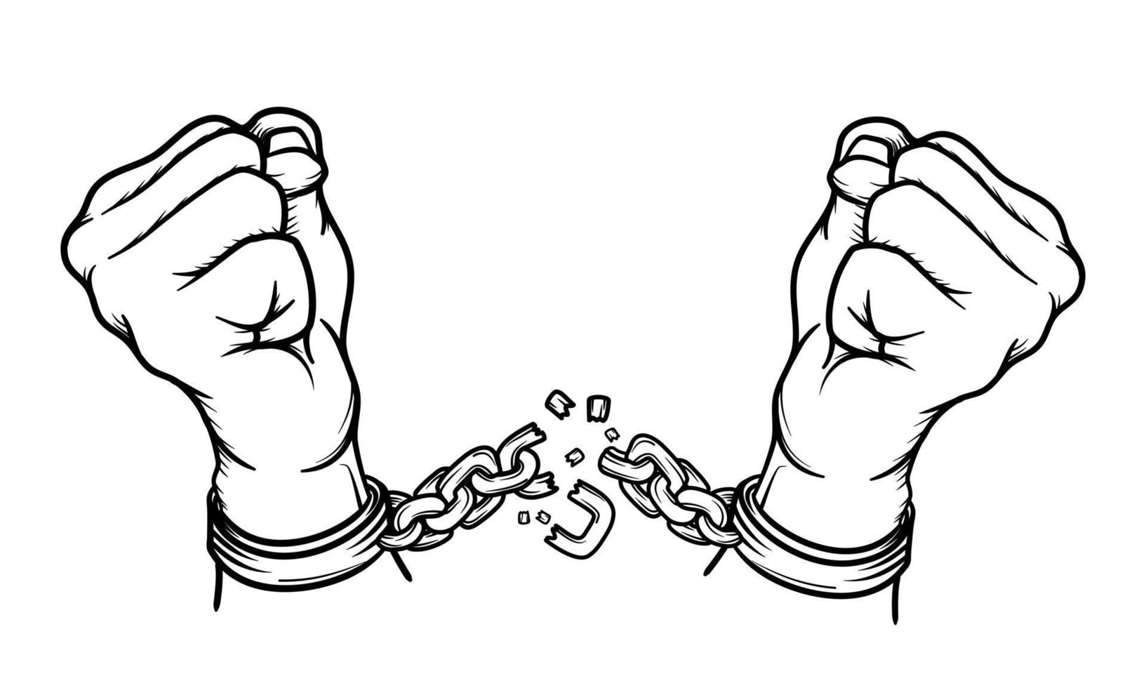 Both hands broke the iron fetters that were bound together. Vector illustrator.