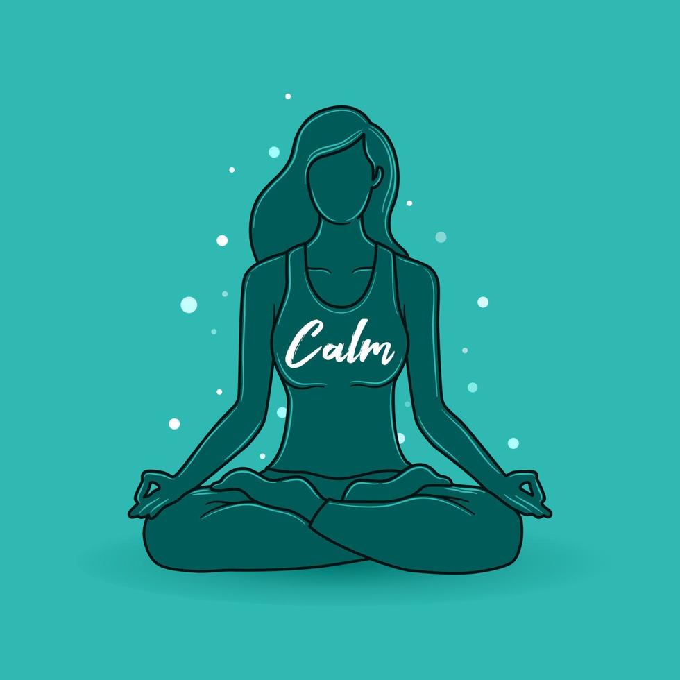 woman meditating on breathing Helps to relax, reduce stress. Vector illustration.