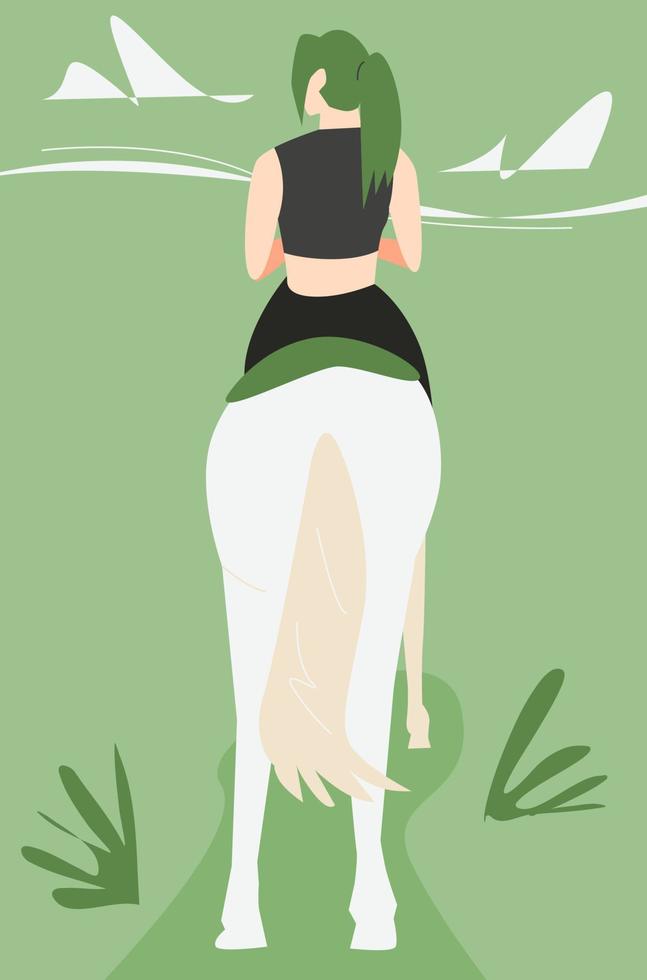 chica de vista trasera montando un caballo blanco. adecuado para temas humanos y animales, vehículos, equitación, carreras de caballos, etc. ilustración vectorial plana vector