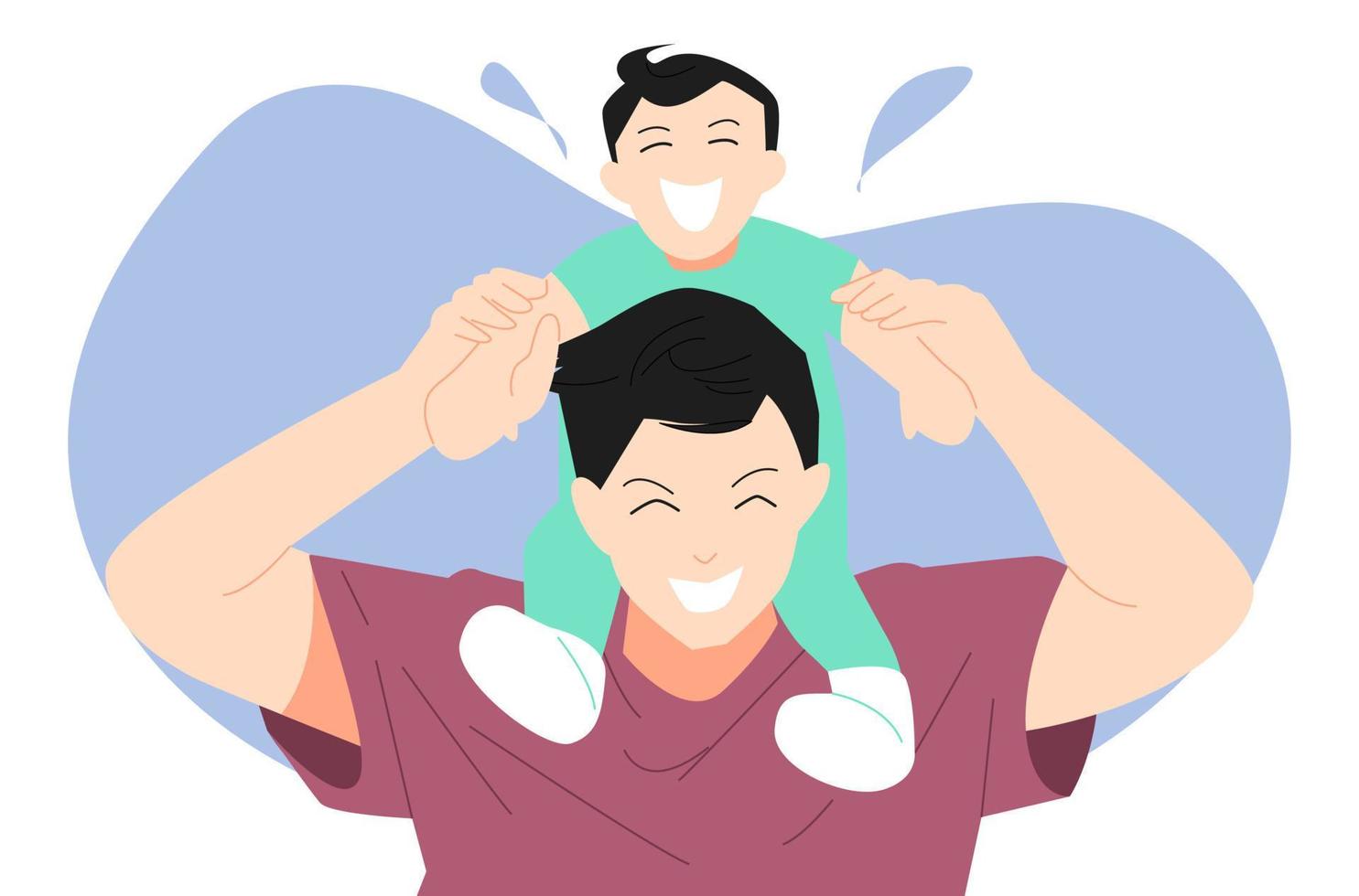 father holding son with happy expression, laughing together. suitable for family theme, parent, child, father's day, childhood, etc. flat vector illustration