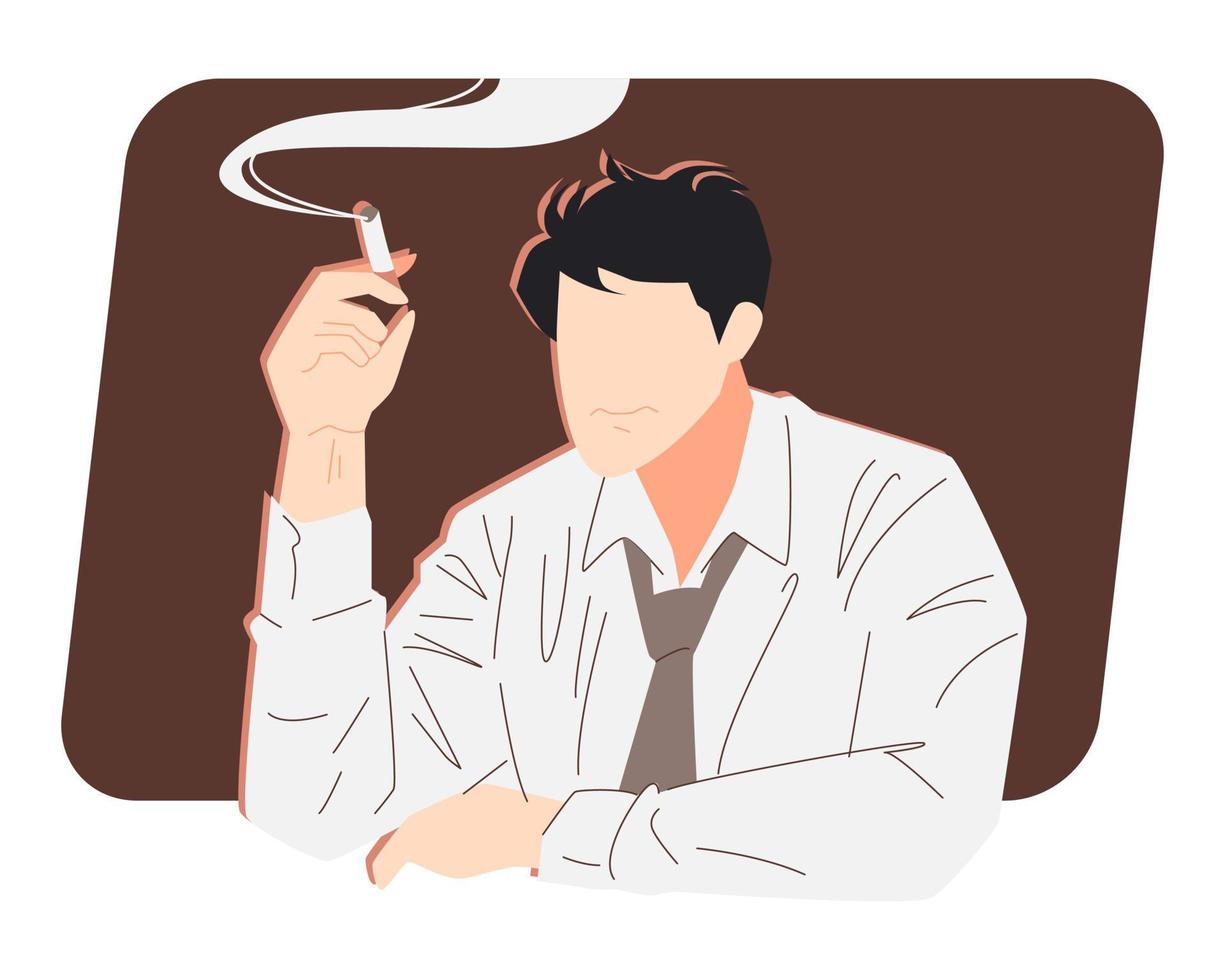 a man smoking. suitable for business, state of mind, expression themes, etc. flat vector illustration