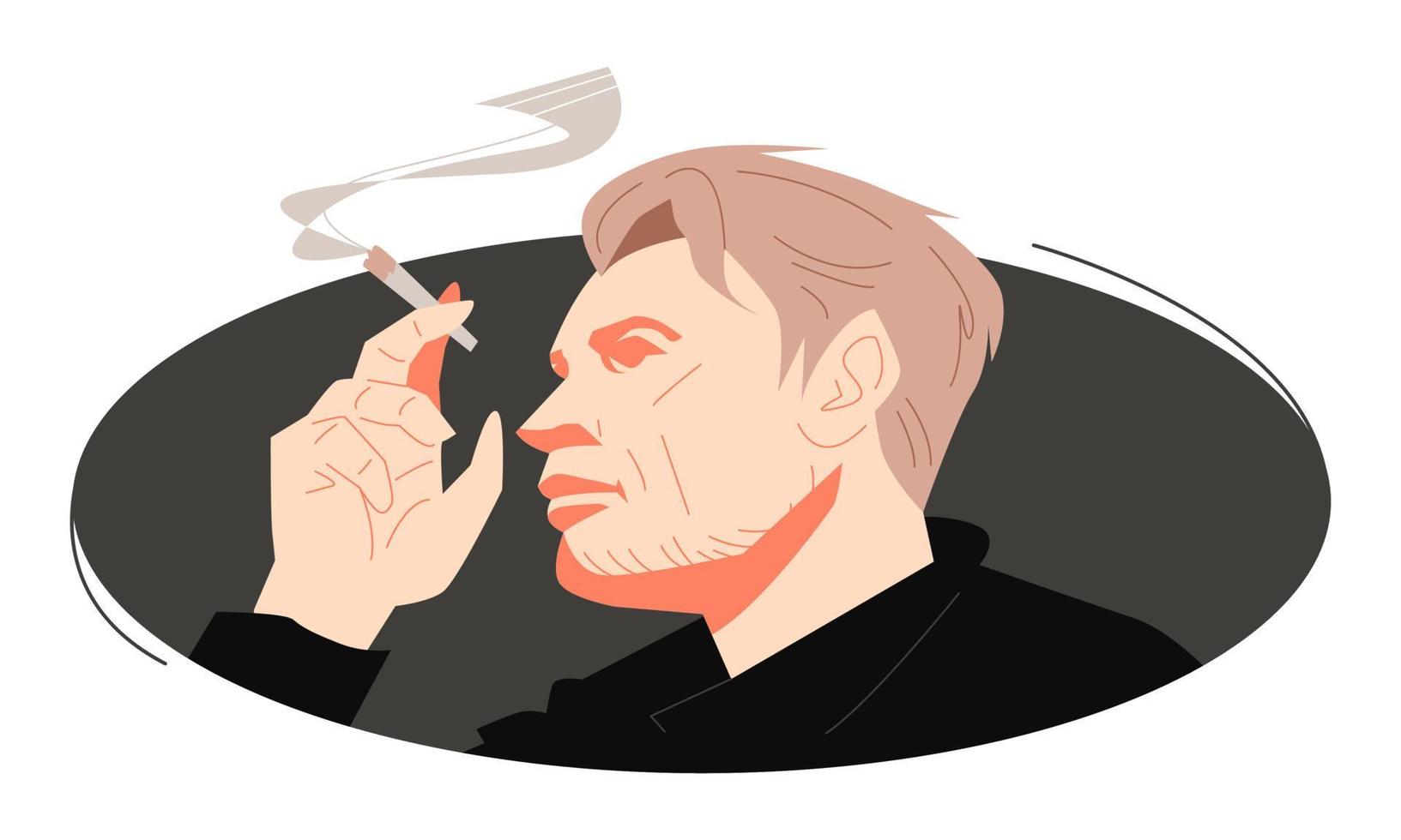 masculine man smoking a cigarette. close up. male theme, cool, style, health, business, etc. flat vector illustration