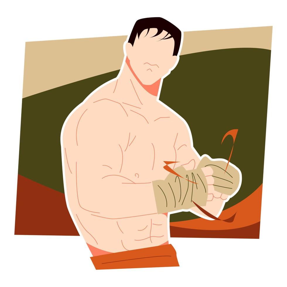 muscular fighter man clenching his fists. suitable for sports themes, wrestling, fighting sports, etc. flat vector illustration