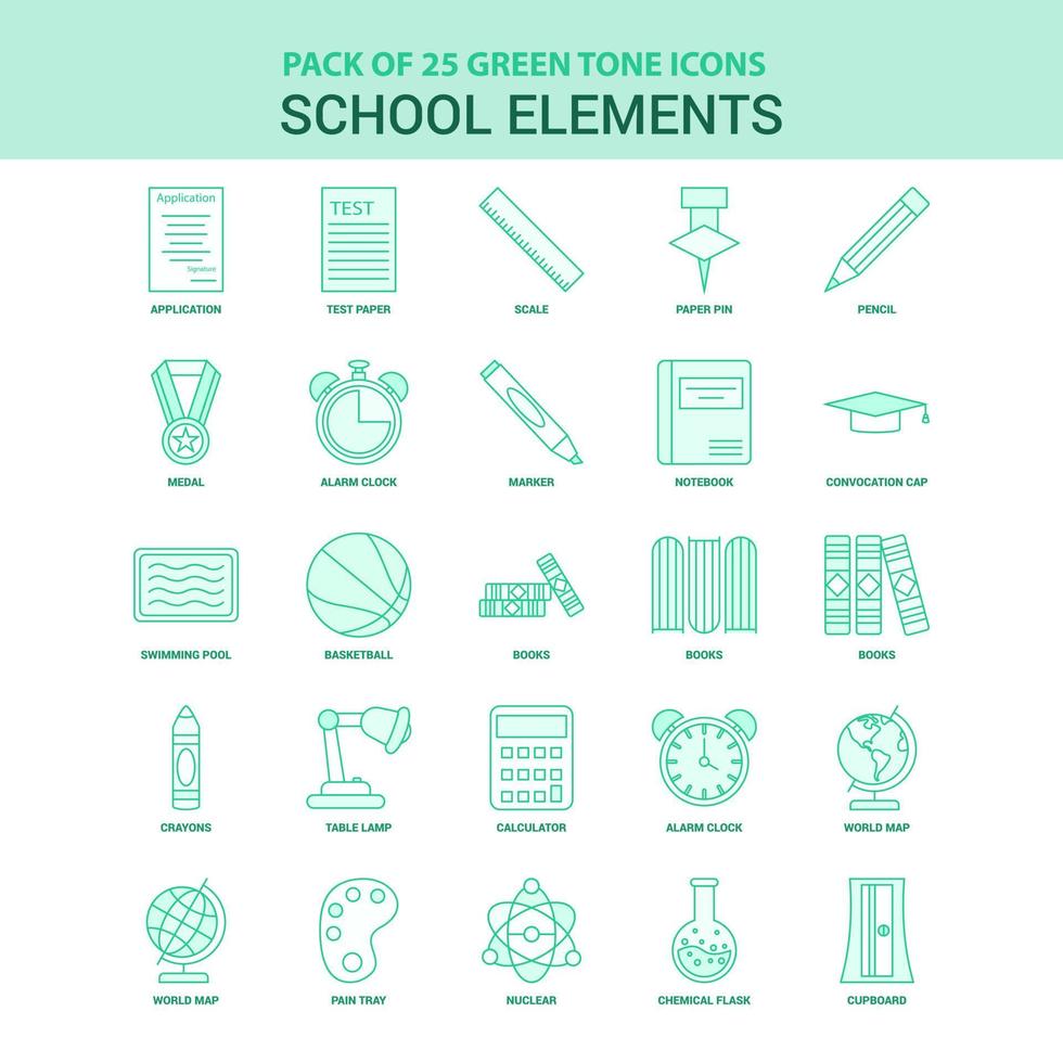 25 Green School Elements Icon set vector