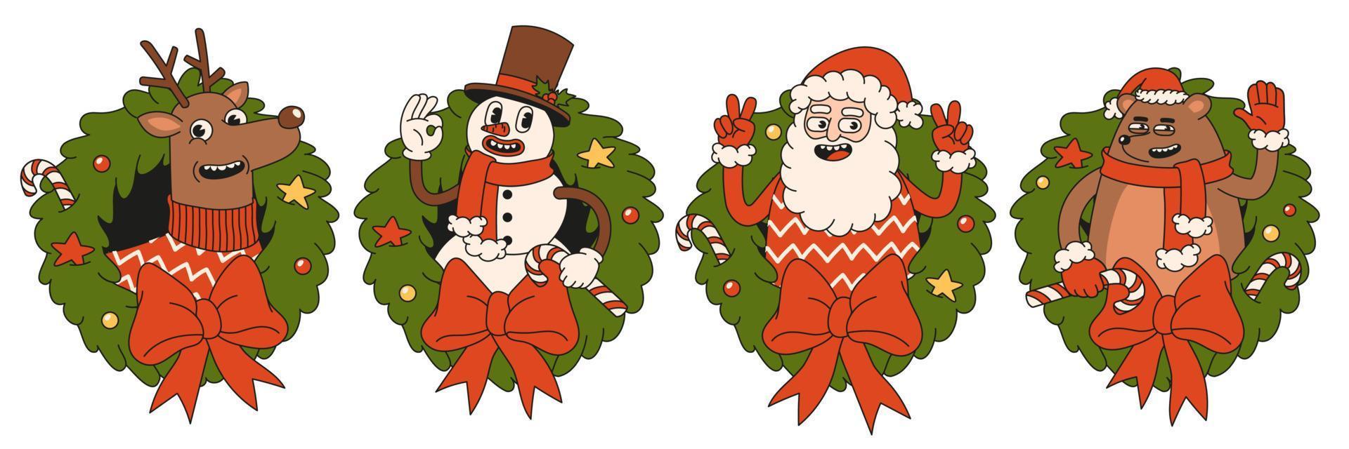 Merry Christmas and Happy New year. Santa Claus, bear, snowman, reindeer. vector