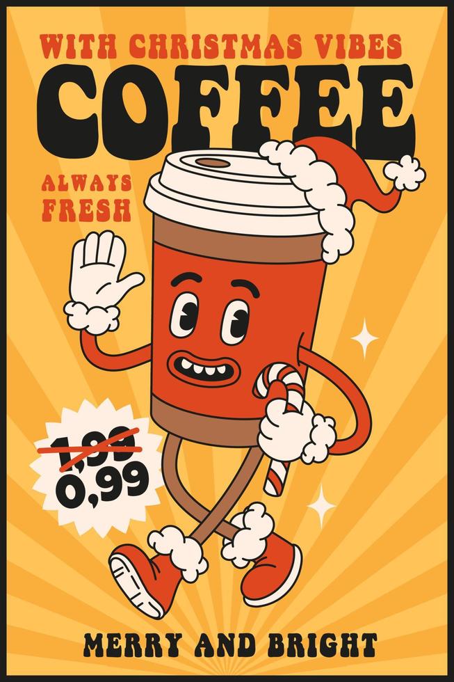 Christmas market street foods and drinks. Poster, flyer, menu design with coffee, candy, cocoa. vector