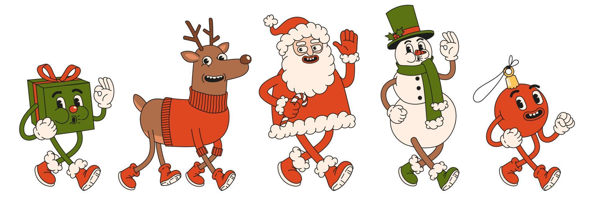 Merry Christmas and Happy New year. Santa Claus, Christmas tree, bear, snowman, reindeer. vector